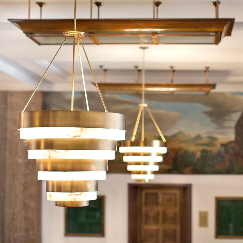 Quintiesse Echelon 8 Light Art Deco Ceiling Pendant Heritage Brass - Decolight Ltd 