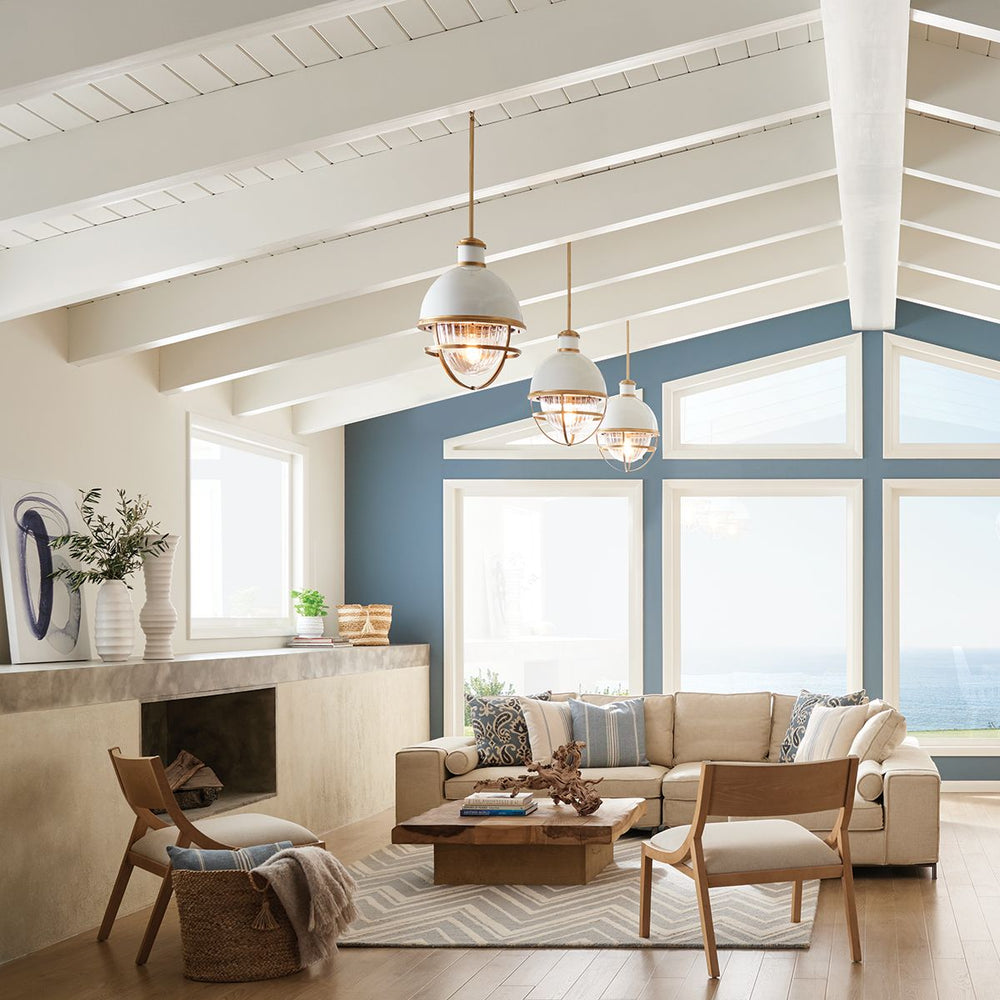Quintiesse Tollis 1 Light Pendant  Natural Brass & White - Decolight Ltd 