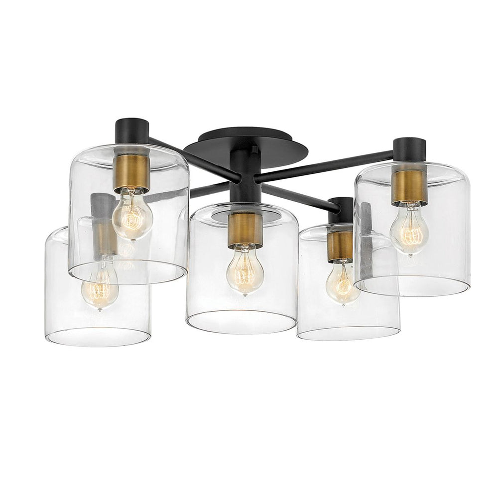 Quintiesse Axel 5 Light Semi-flush Mount Black with Heritage Brass