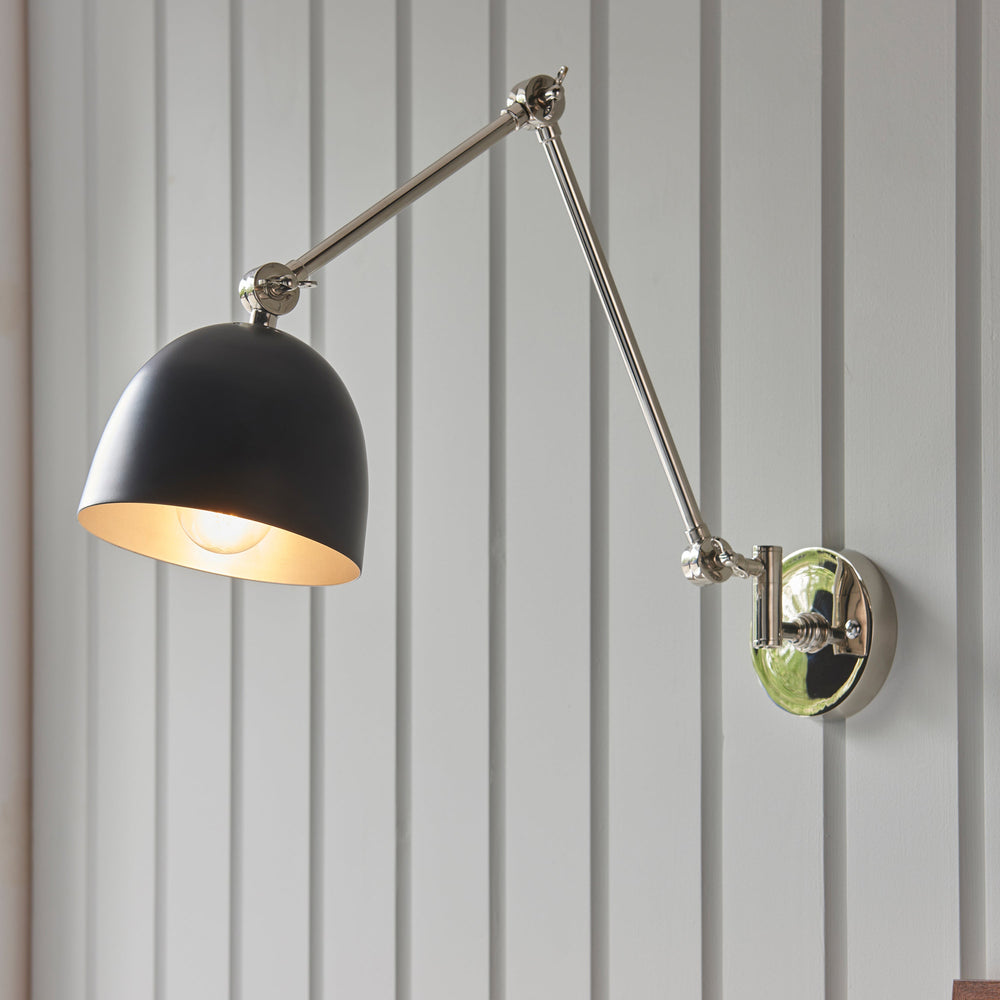 Decolight Charlton Adjustable Wall Light Polished Nickel -Black - Decolight Ltd 