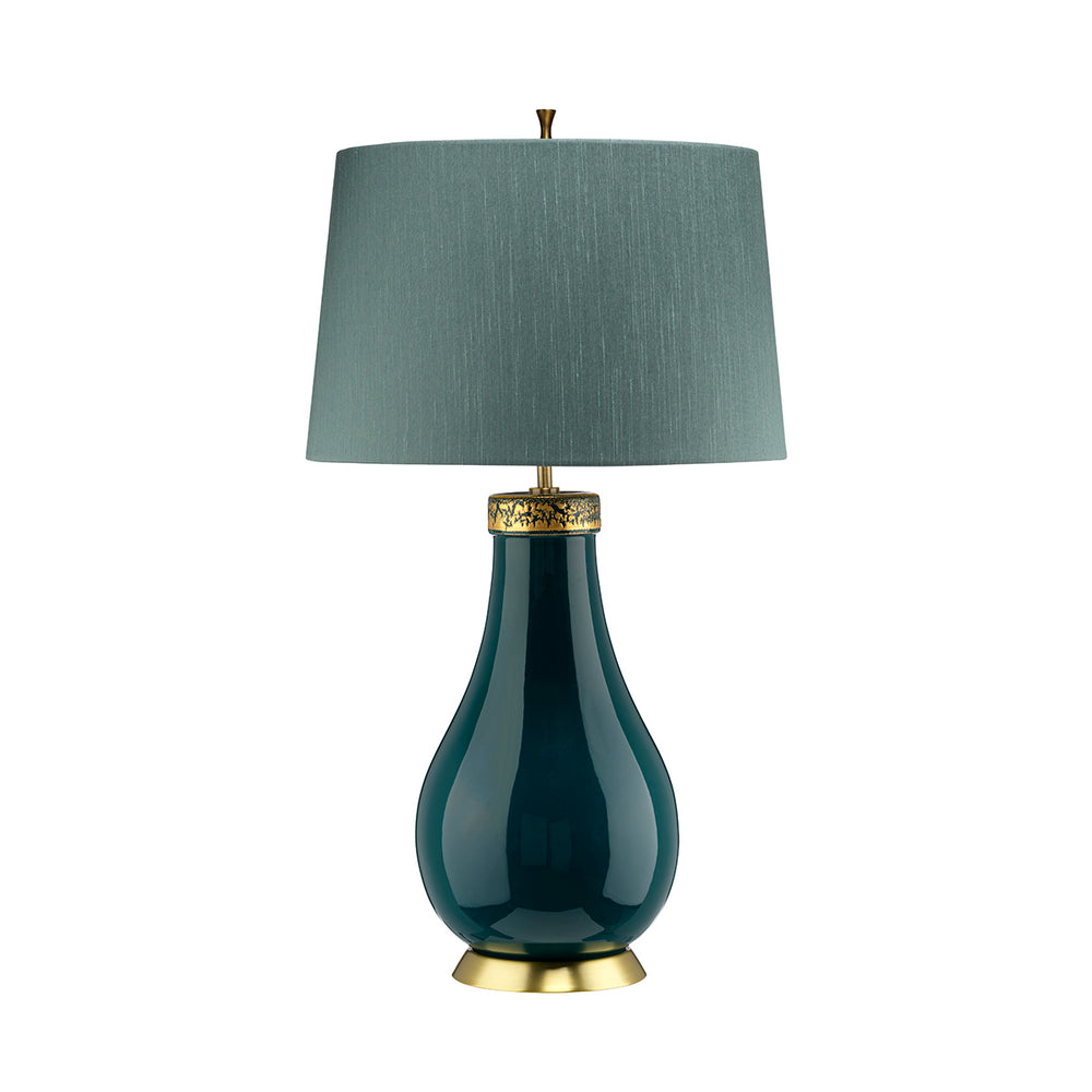 Quintiesse Havering 1 Light Table Lamp Azure-Turquoise & Aged Brass - Decolight Ltd 