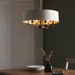 Decolight Chartley Aged Brass Medium Wide Drum & 6 arm Ceiling Pendants Light - Decolight Ltd 