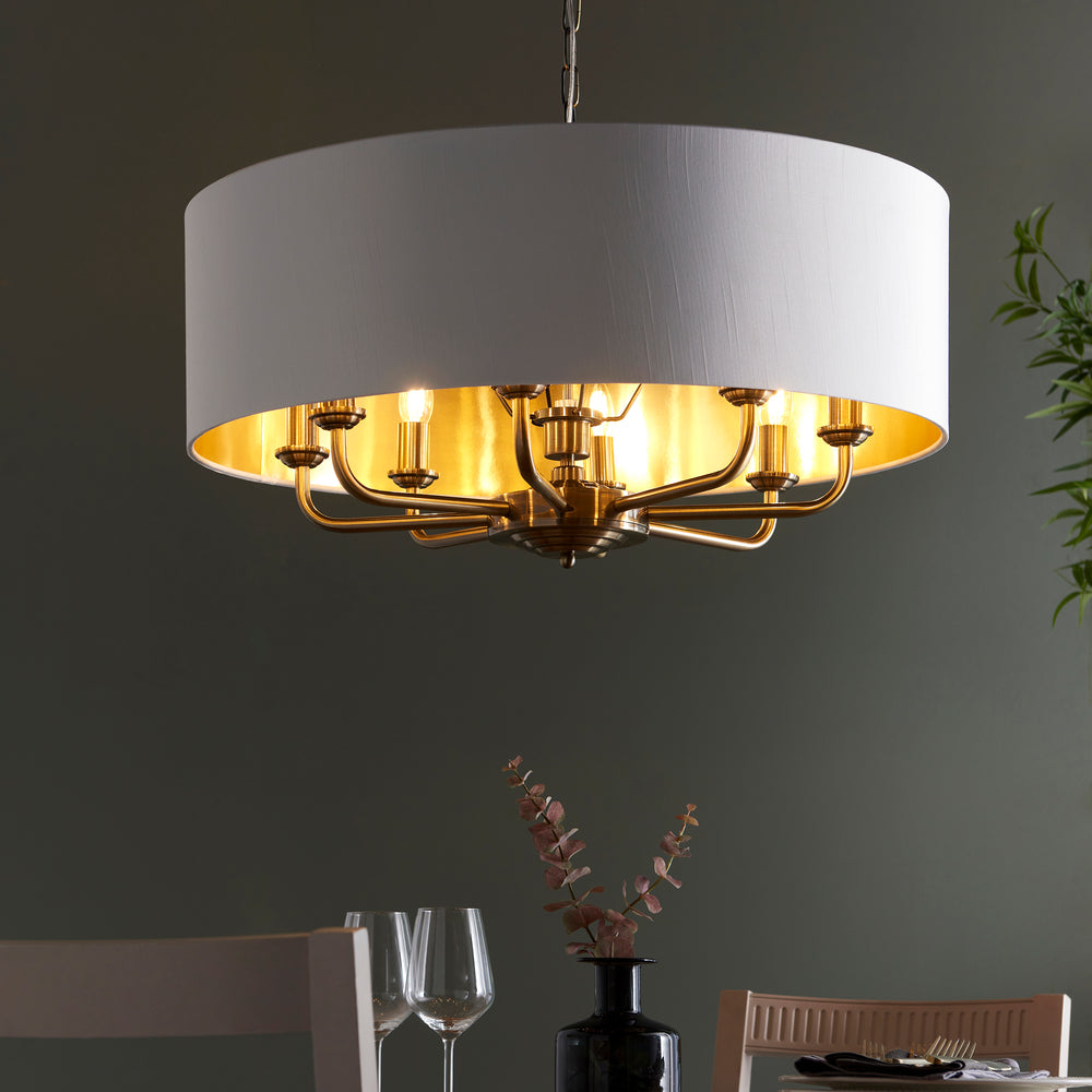 Decolight Chartley Aged Brass Large Wide Drum & 8arm Ceiling Pendants Light - Decolight Ltd 